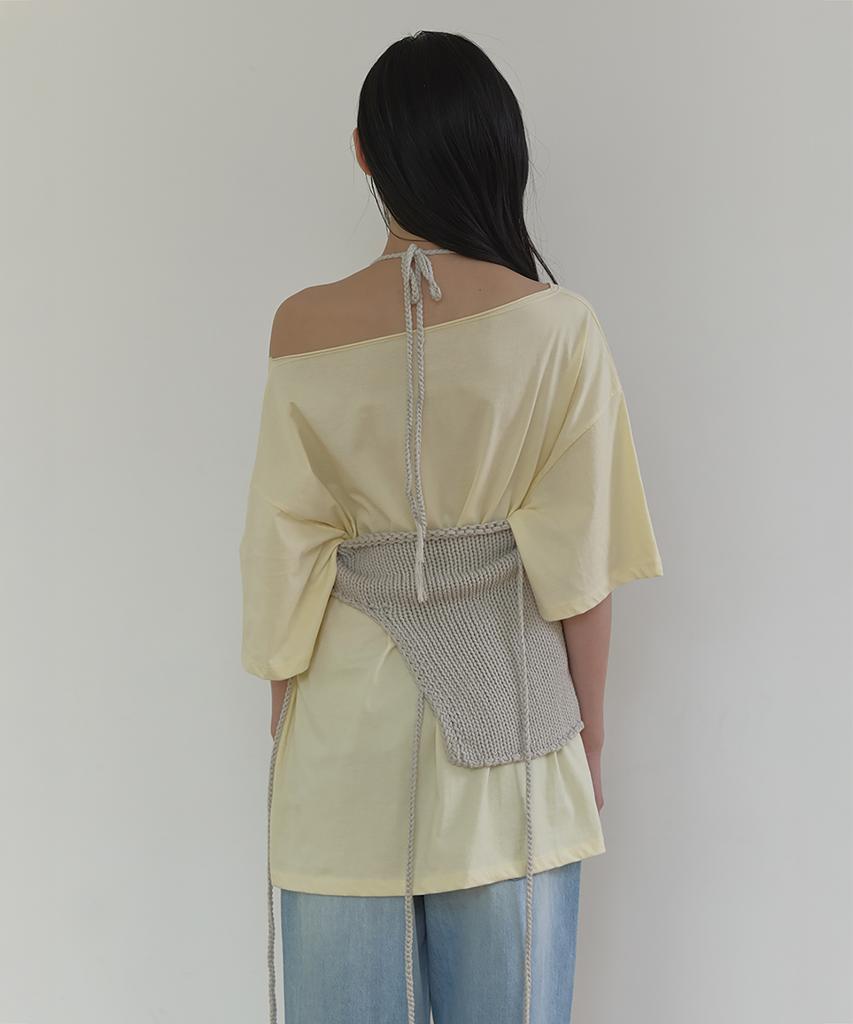 Lonkeu Tie-Up String Knit Top (Gray)