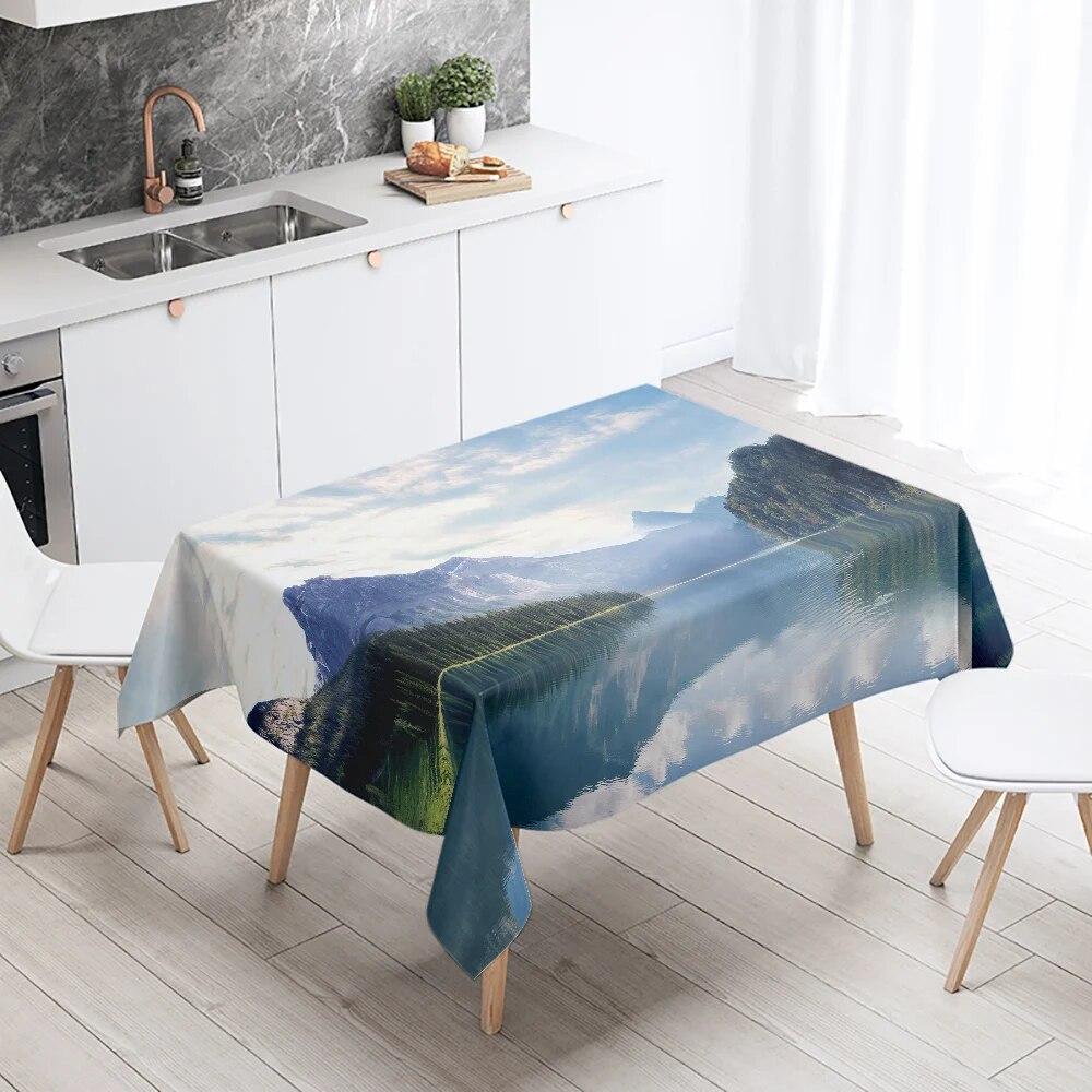 Mountains and Lakes Scenery Tablecloth Outdoor Camping  Antifouling Waterproof Home Kitchen Table Decoration