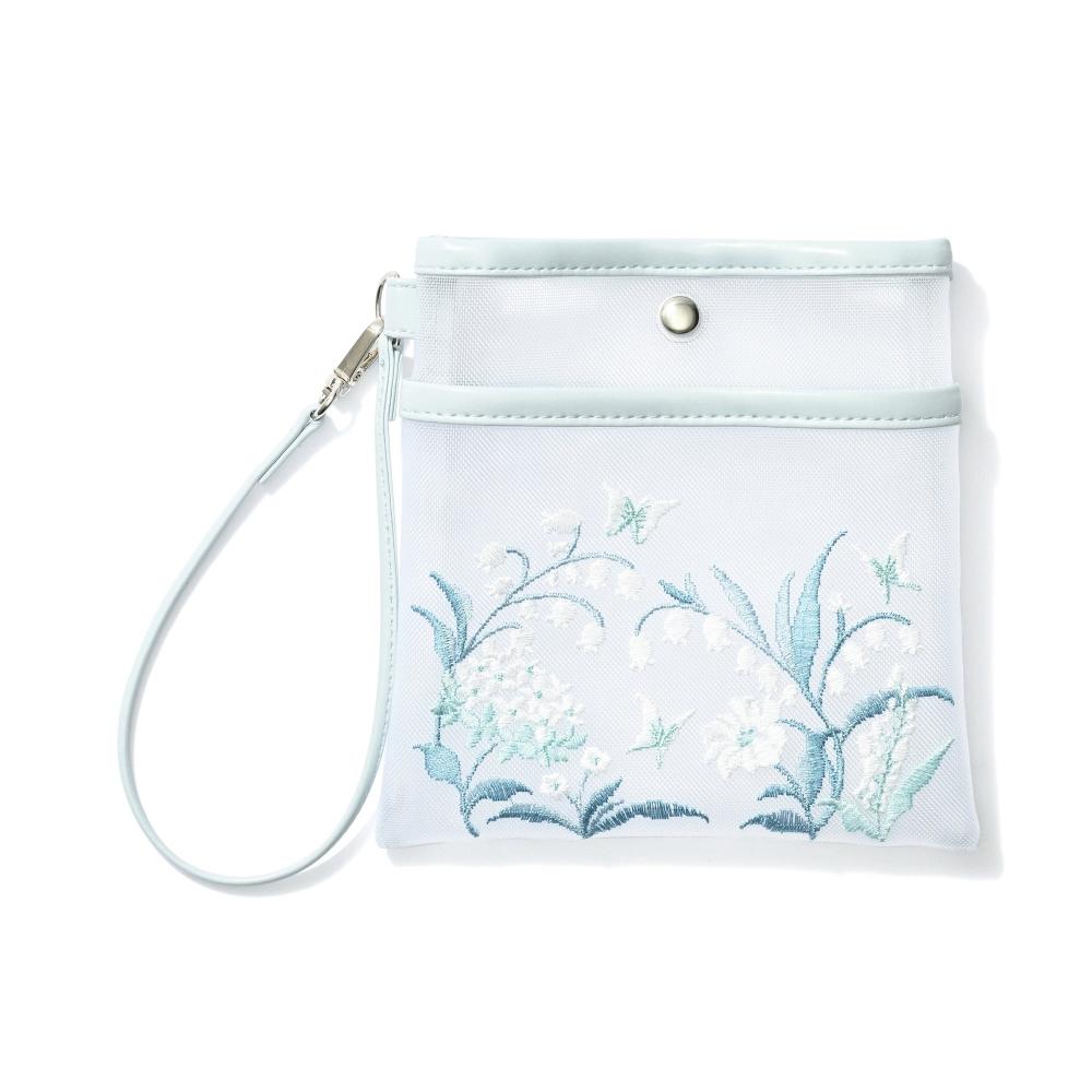 Franc Franc Japan Mesh Embroidered Handkerchief Pouch Light Blue