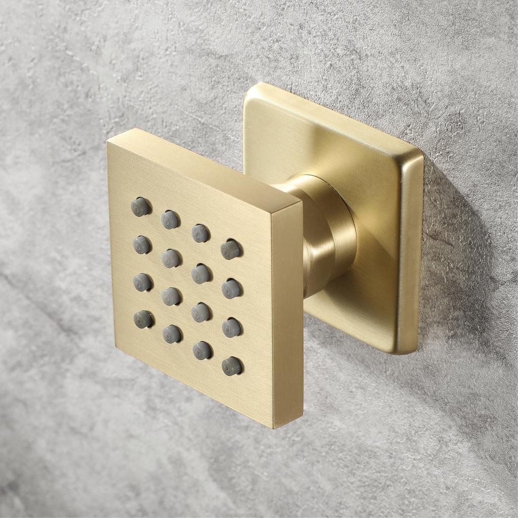 Wall Mounted Massage Shower Jets Brass Bathroom Shower Faucet Accessories Square Gold G1/2 Connector 5years Guruantee