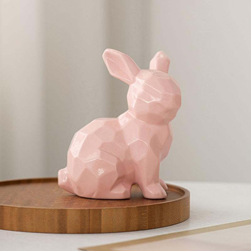 Ceramic Rabbit Sculpture Animal Figure Statue for Easter Table Decoration and Garden Desktop Display