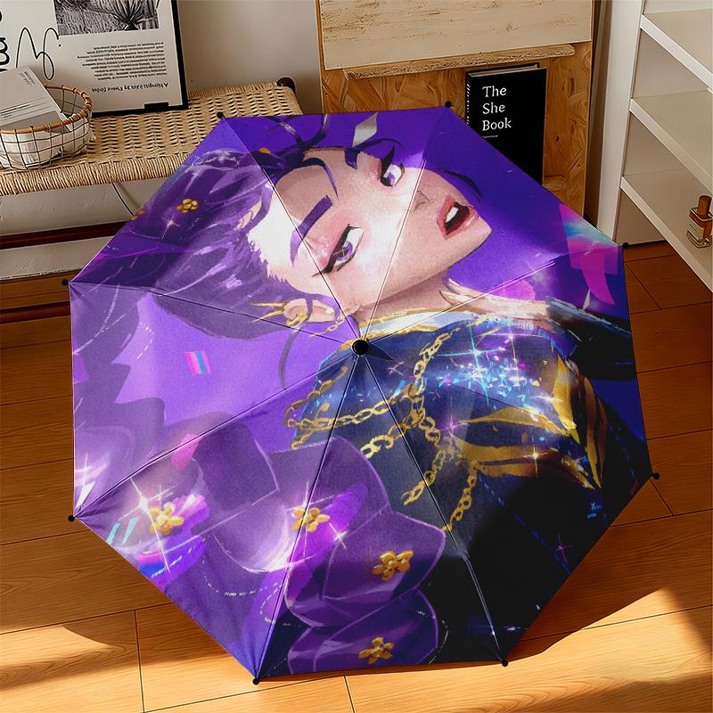 1pc Music Fans, K-Pop, Devil Hunter Umbrella Portable Folding Umbrella Iron Frame Hole Bone Structure Outdoor Home Umbrella