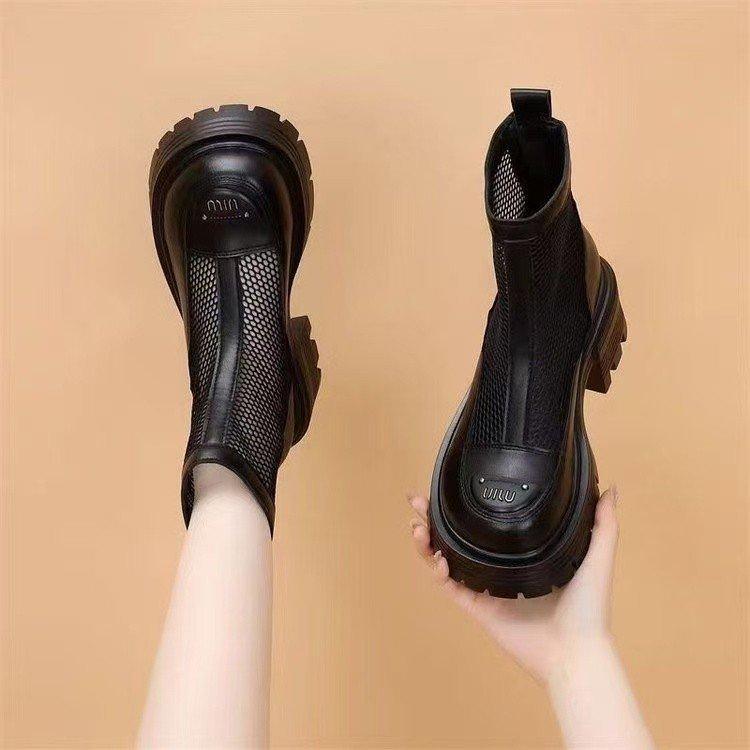 Thick-soled hollow mesh boots women's spring and summer 2025 new breathable mesh middle heel fashionable zipper personalized cool boots