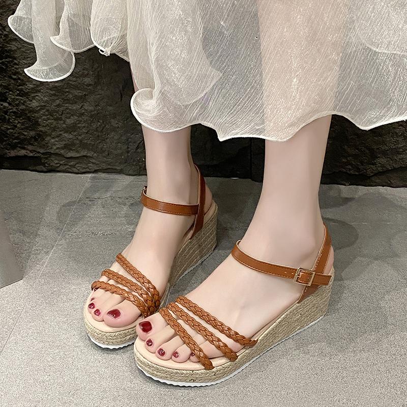 

Fashion Summer High Heels Sandals Women 2025 Summer Ankle Buckle Platform Sandals Woman Pu Leather Square Heel Gladiator Sandalias Mujer 35 коричневый