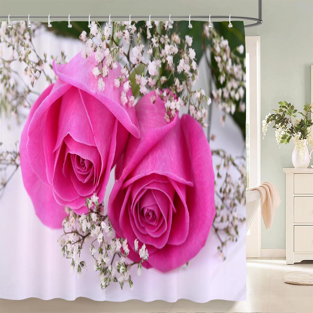 3D Beautiful Flower Printing Bathroom Curtain Polyester Waterproof With Hooks Home Decoration Shower Curtain Bathroom Screen