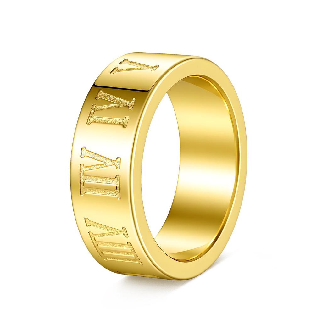 Trendy Men's Titanium Steel Roman Numerals Ring - Non-fading Vacuum Plated Jewelry.
