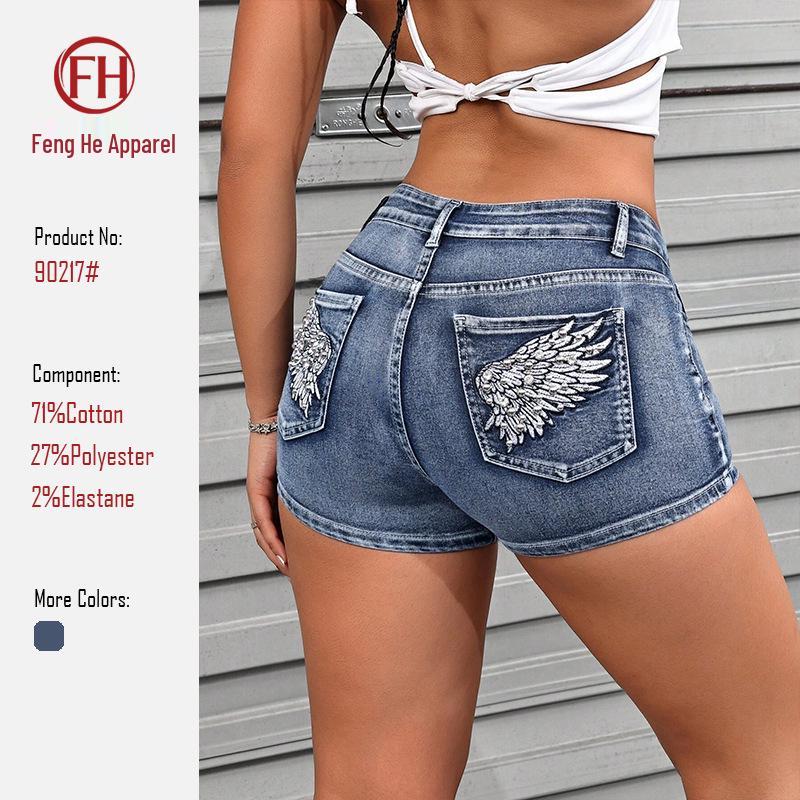 Women s Slim Fit Embroidered Denim Shorts - New European & American Style XL