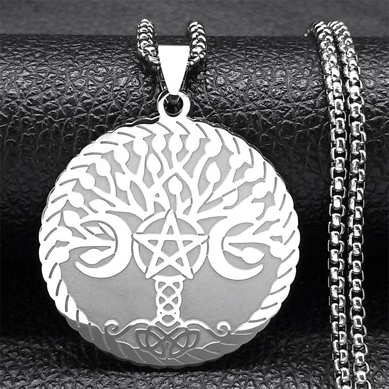 Triple Moon Goddess Luna Necklace Stainless Steel Silver Amulet Hecate Chain Jewelry for Women Men N9736S02