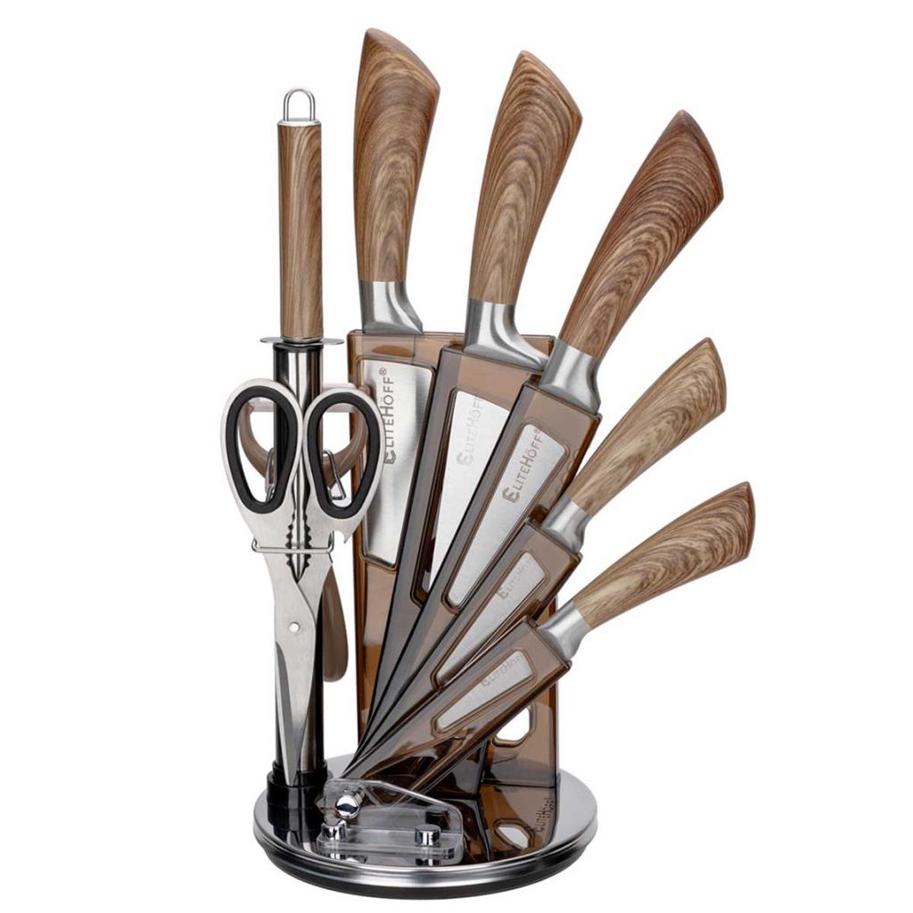 9-Piece Kitchen Knife Set In A Stand With Sharpener And Scissors E-6265