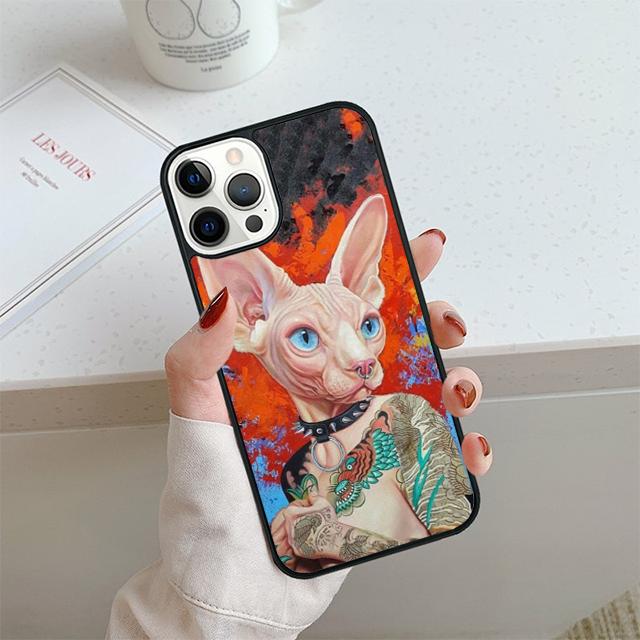 Tattoo Sphinx Cat Phone Case For iPhone 17 Air 13 12 14 15 16 Cover For Apple 14 15 16 11 Pro Max Plus Coque