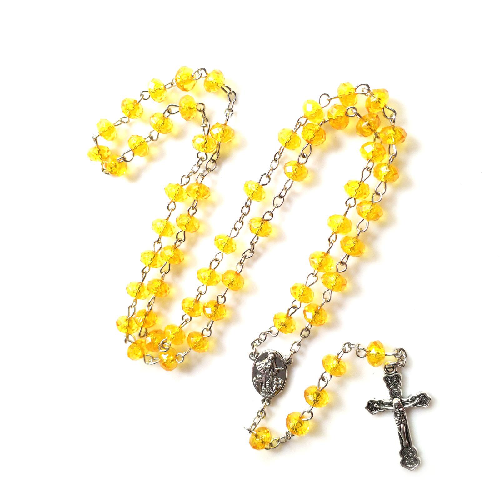 Handmade Imitation Crystal Beads Rosary Necklace Medal Cross Pendant Religious Necklaces for Girl Women Jewelry Charm 1