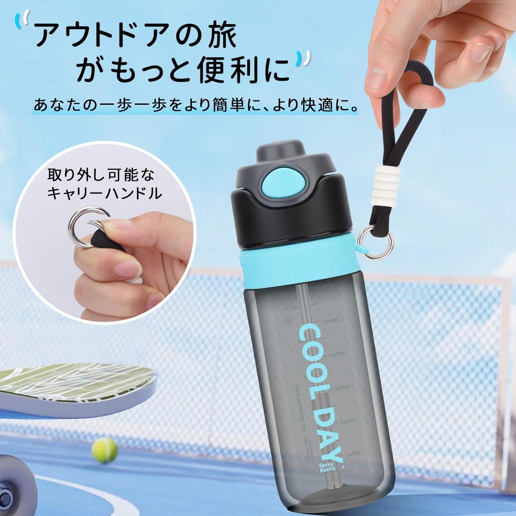 CLICSUN 780ml Water Bottle with Spray Mug and Spray Direct Large Ultra Sports Heatstroke Heat Black Blue Straw, Transparent, Hydration, Drinking,