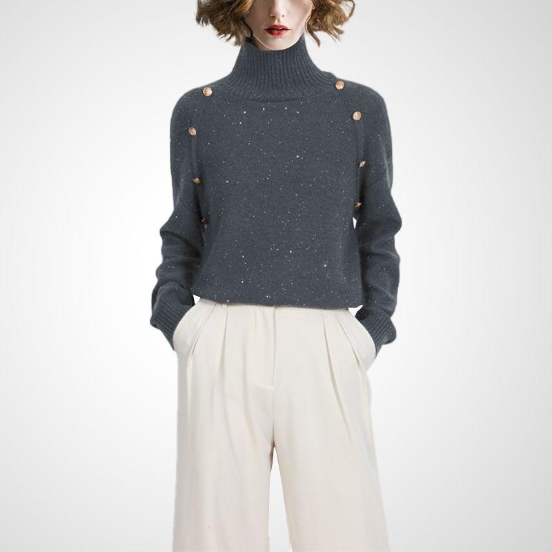 

Long-Sleeved Turtleneck Autumn Fashionable Wool Pullover Gray- S