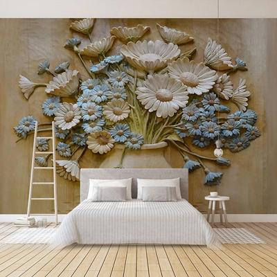 Vase en relief 3D, papier peint d'art floral, peinture murale de Style européen, décor mural pour salon, salle d'étude, chambre à coucher