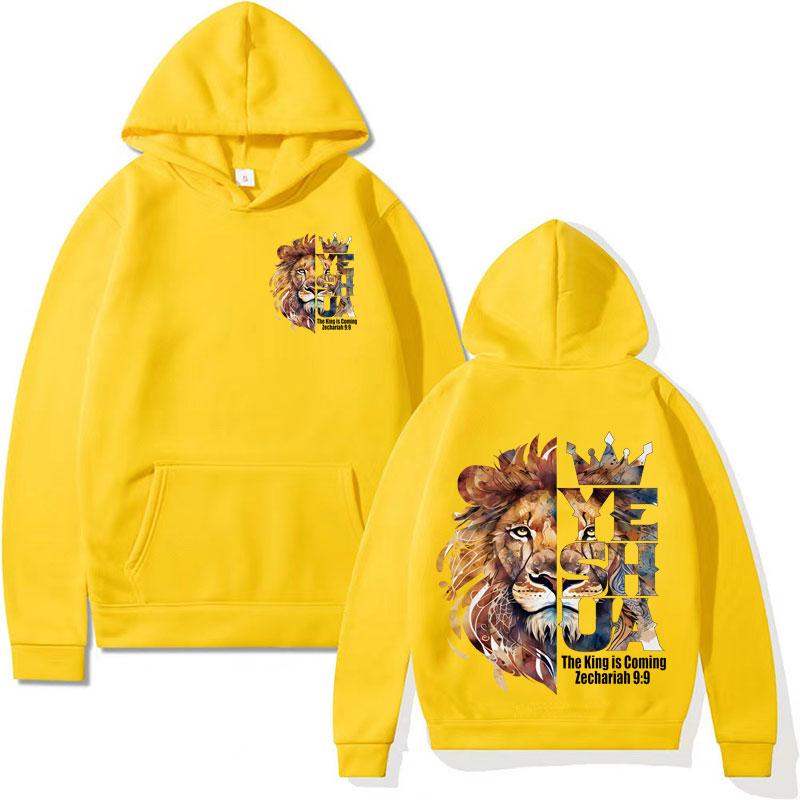 Lion Yeshua Crown Christian printed hoodie, Bible Harajuku aesthetic sportswear, men's and women's Gothic casual warm streetwear