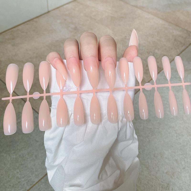 

24 шт./компл. DIY быстрые ногти, удлиненный стиль, заостренный кончик, однотонные глянцевые накладные ногти, разноцветные полоски, готовый маникюр, маникюр