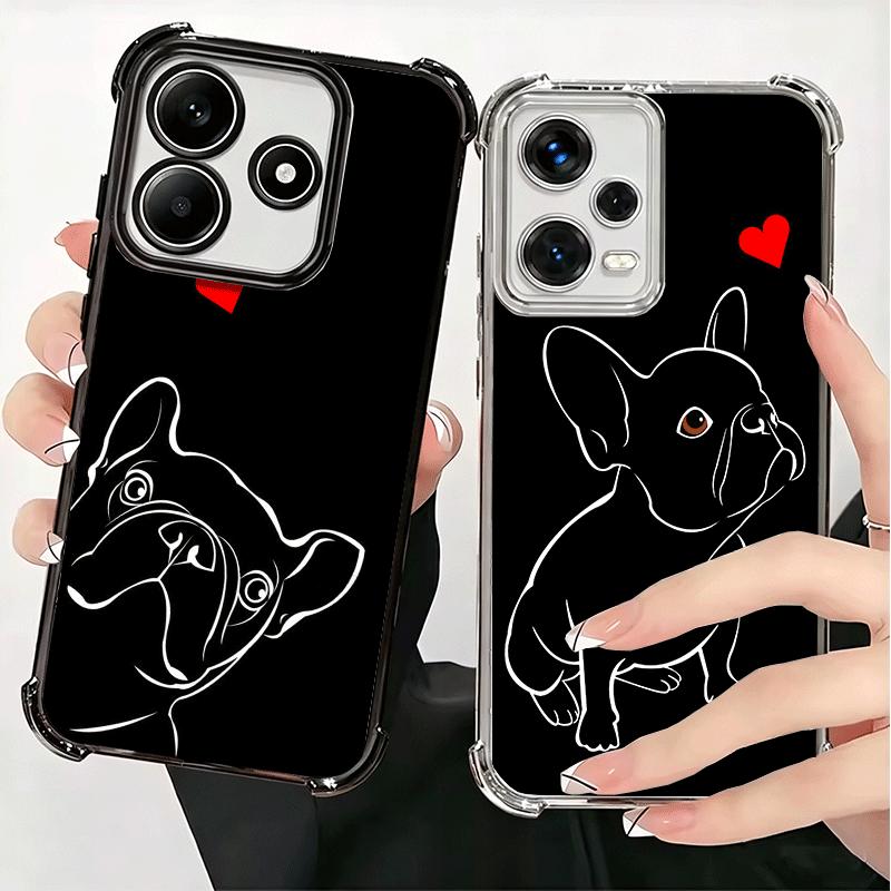 Französische Bulldogge Schwarz Design Beschichtung Handyhülle Für Xiaomi Redmi Note 14 15 Pro Plus 13 12 11 11S 11T 10 9S 9 5G Sturzfest Airaba