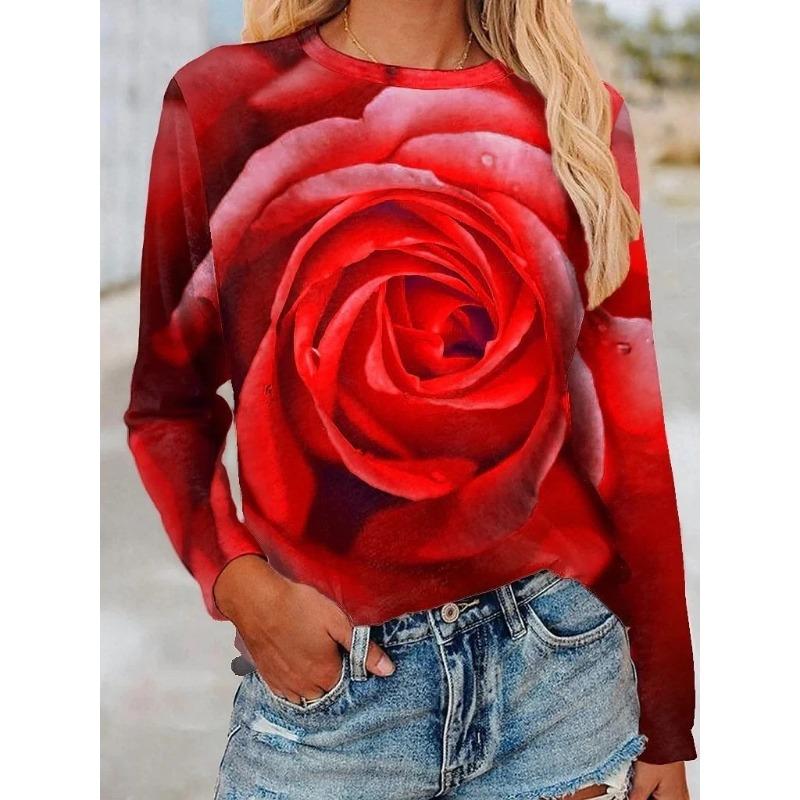 

Женская модная одежда с круглым вырезом и длинными рукавами, женские рубашки с принтом в виде 3D-деревьев и растений, свободные футболки, хлопковая блузка-пуловер 6XL красный