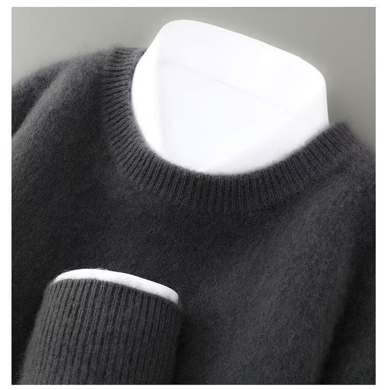 Men's 100% Pure Wool Half-High Collar Thick Cashmere Sweater - Autumn/Winter Loose Knit Pullover.