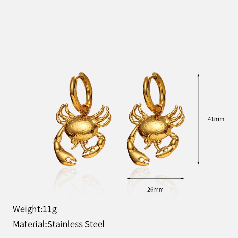 Fashion Crab Titanium Steel Drop Earrings Elegant Dangle Jewelry For Women Luxury Statement Earrings