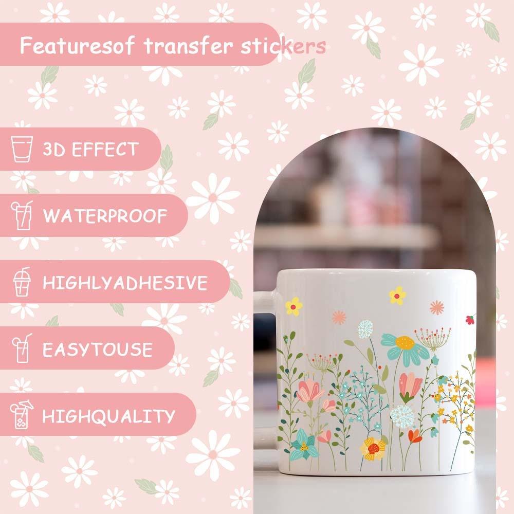 And Flower Flower Pattern Water Cup Transfer Sticker For Home Office Decor