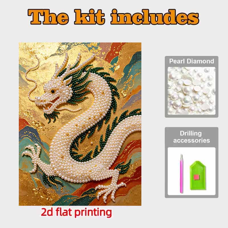 Pearl Art Painting Home Wall Decor Chinese Dragon Pearl Gemstone Painting Picture Crafts Adult/Beginner Gift Creative Home Decor Unframed