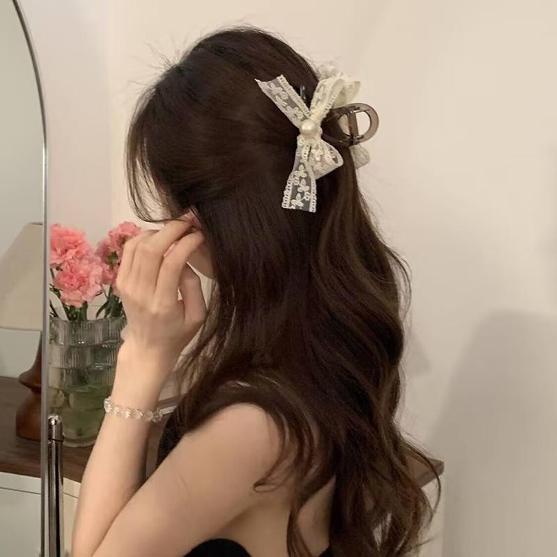 Neue weiße Spitze Schleife Perlen Haarspange für Damen Mädchen Pin Haarkralle Schleife Schmetterling Koreanisch Vintage Beliebt Schmuck Zubehör