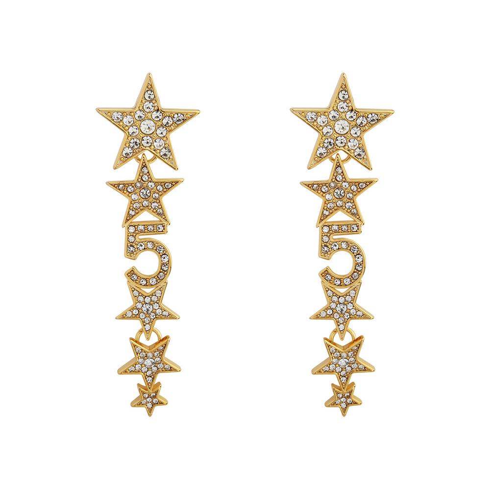 2026 New Elegant Star & Number 5 Long Tassel Earrings Light Luxury Full Zircon Drop Earrings for Women