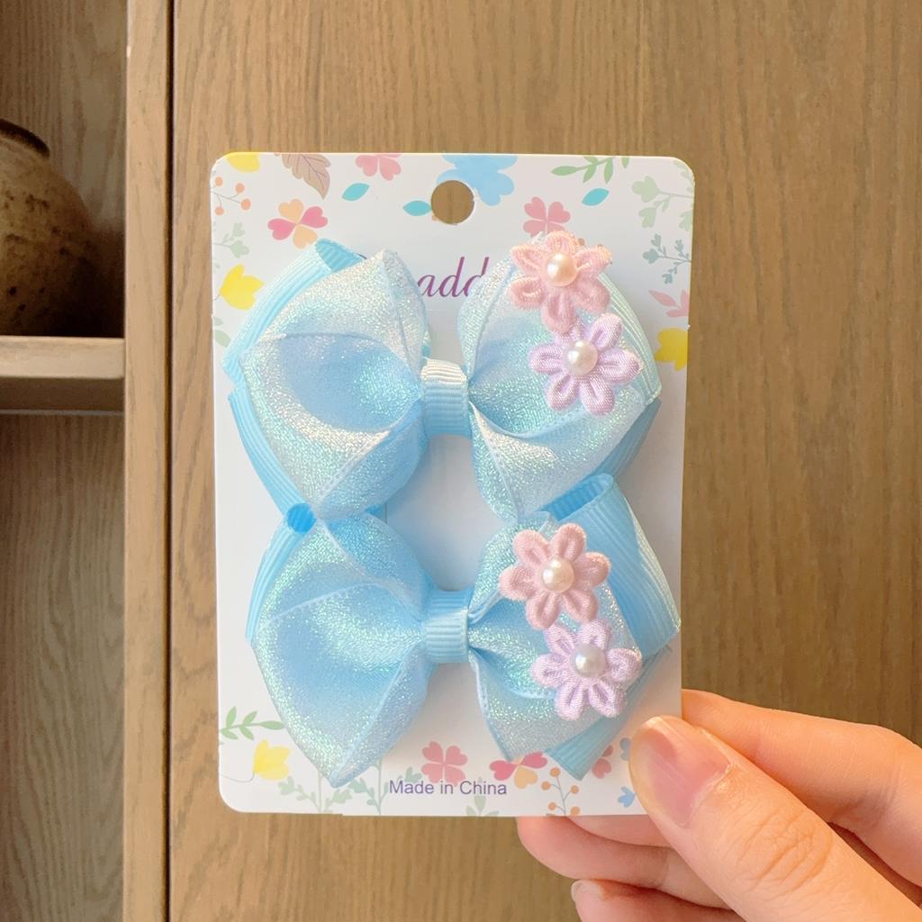 2Pcs/set New Cute Fashion Shiny Flowers Bow Lovely Girls Hairpins Children Headwear Hairgrip Hair Clips Hair Accessories Gift
