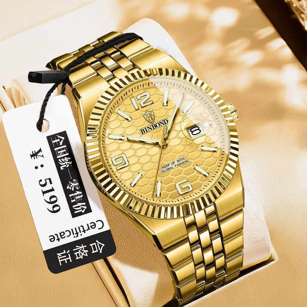 Binbang BINBOND Men's Luminous Waterproof Watch with Calendar and Large Dial