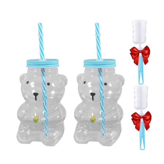 Medvědí skleněný pohár s víčkem a brčkem Opakovaně použitelný medvědí brčkový pohár Roztomilý skleněný tumbler na kávu, pivo, víno, koktejl