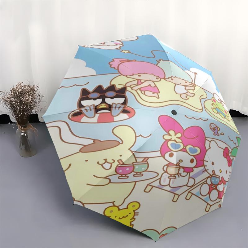 1pc Hello Kitty & Friends Automatic Opening/Closing Umbrella - Portable Three-Fold Design with 8-Bone Iron Frame - Outdoor - Perfect Gift for Fans, Tr