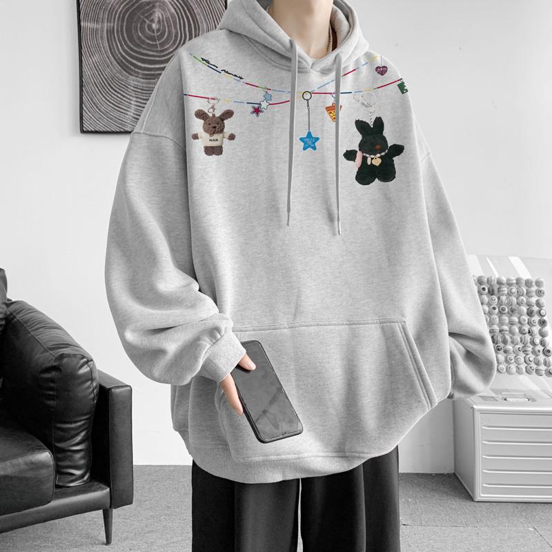 Autumn Winter Vintage Loose Hooded Sweatshirt Men Fashion Print Casual Hoodie Y2K Streetwear Sweatshirts