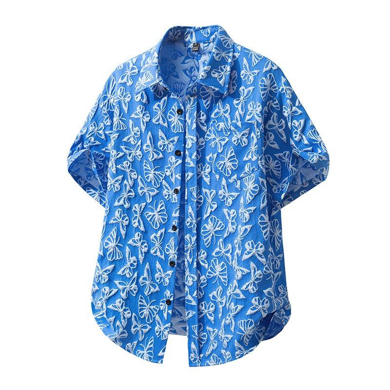 New Men's Casual Printed Short-sleeved Shirts Fashionable Loose Large Size Lapel Shirts for Men