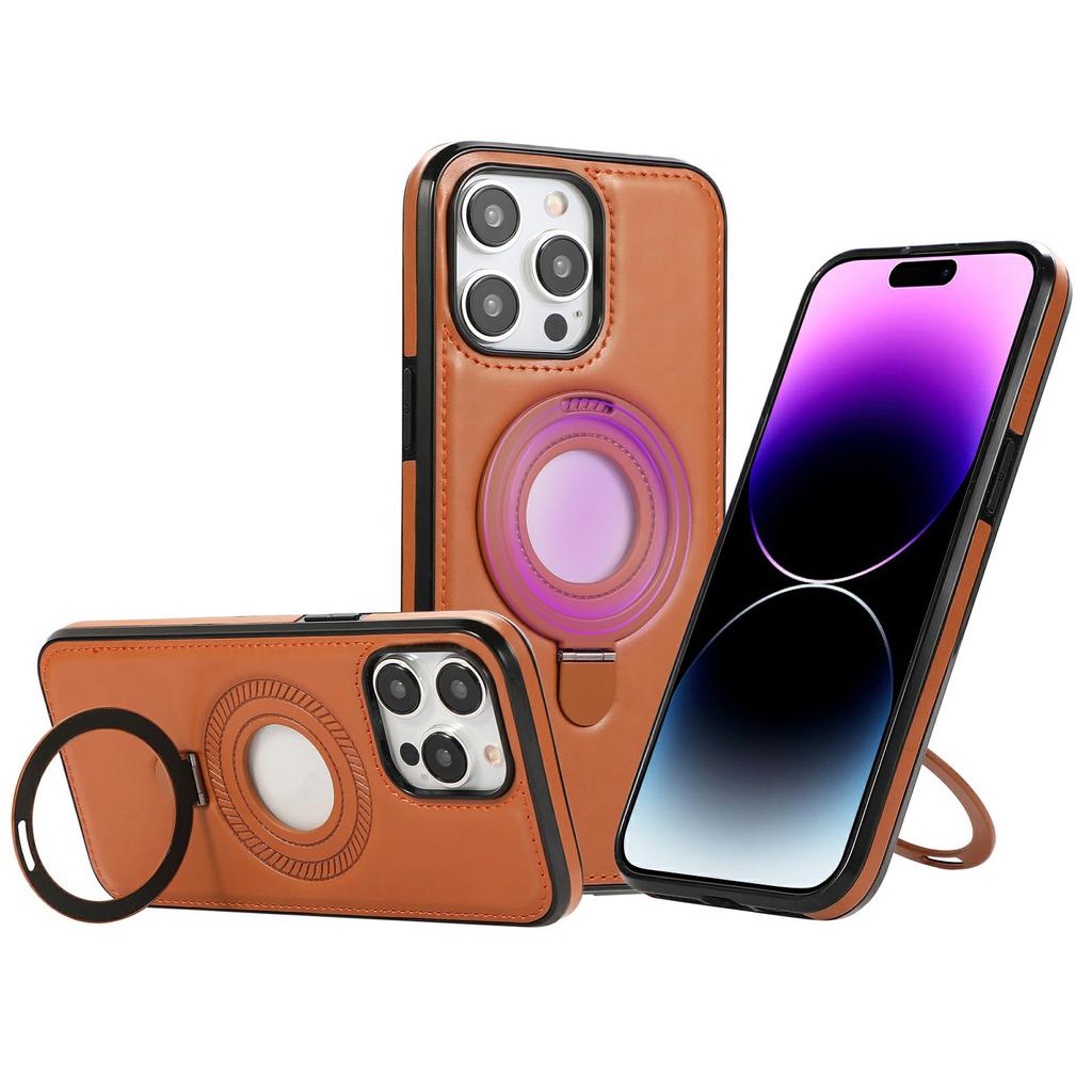For iPhone 14 Pro Case Magnetic Kickstand PU Leather Coated PC + TPU Phone Cover