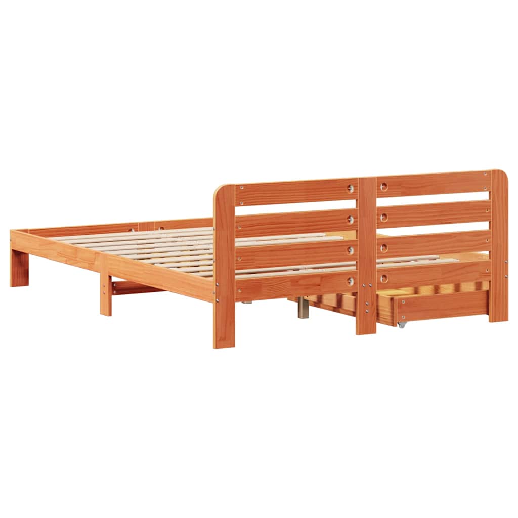 Solid Wood Bed Without Mattress Wax Brown 150x200 Cm Pine Wood