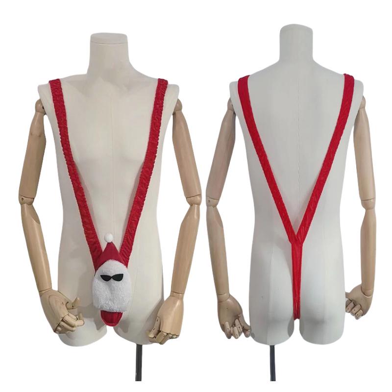 Чоловічий костюм Санта Клауса для косплею з V-подібним вирізом, боді з підтяжками