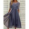 2025 Elegant European Long Bridesmaid Dress Chiffon Lace Hollow Evening Gown