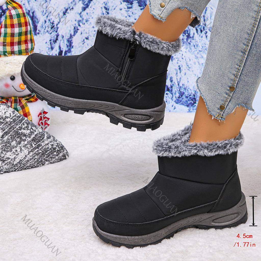 Fashion Furry Snow Boots Women 2025 Winter Retro Thick Bottom Warm Middle-aged Cotton Botas Casual Short Plush Side Zip Mom's Shoes