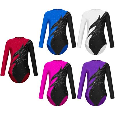 Gymnastics Leotards for Girls Long Sleeve Shiny Rhinestones Athletic Dance Leotard Gymnastics Outfit