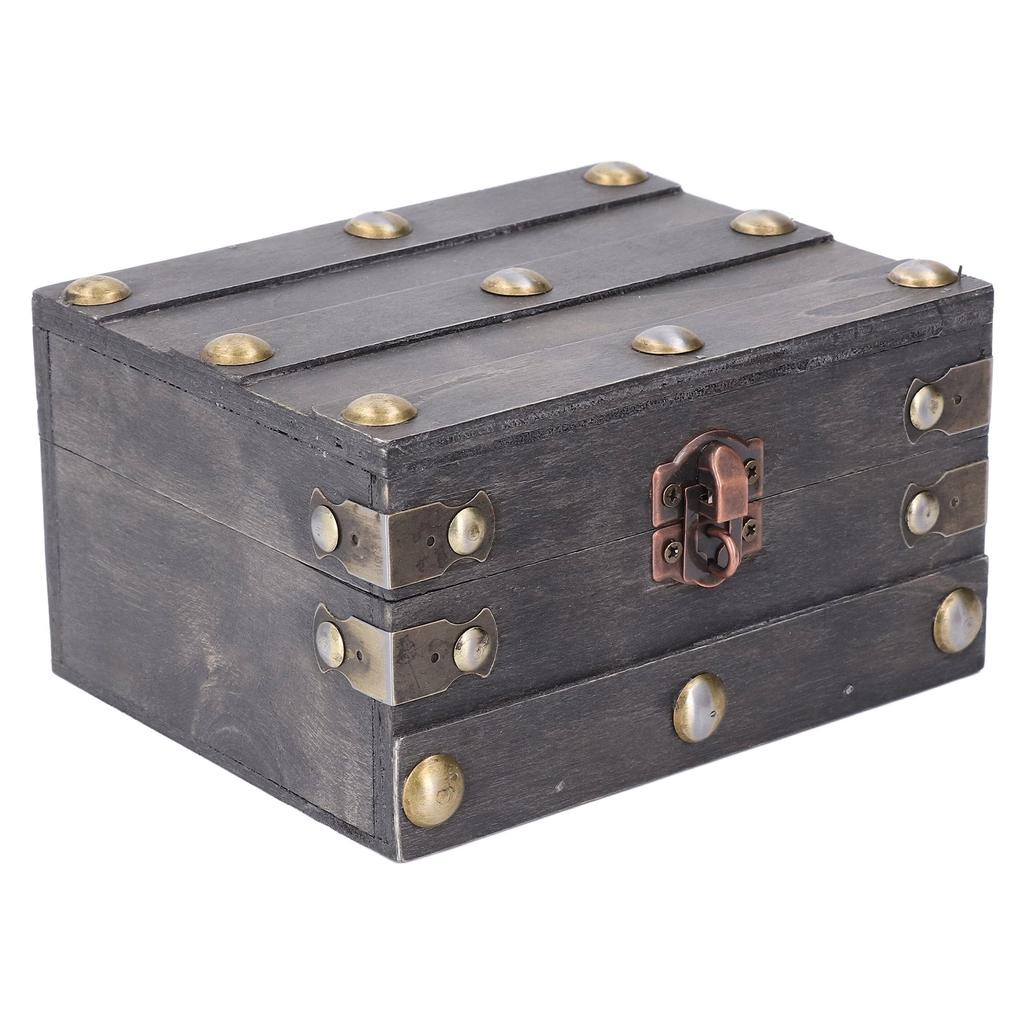 Vintage Wooden Storage Box 145x120x85mm Multifunctional Decorative Treasure Chest Box with 3 Bit Lock