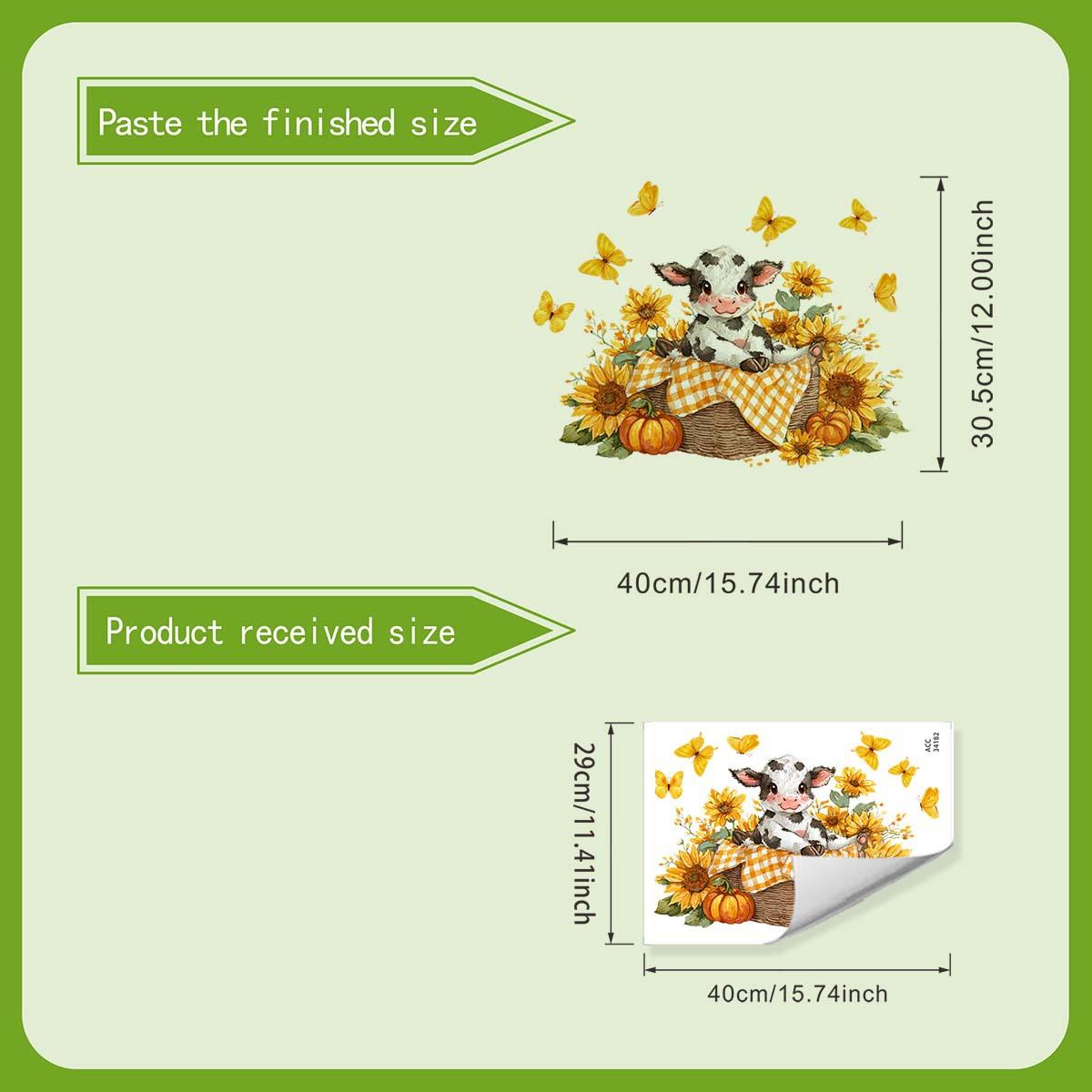 

Настенная наклейка в деревенском стиле «Подсолнух и корова» - Самоклеящаяся и бесшовная - Подходит для домашних стен Opp bag