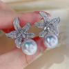 Gorgeous Flower Imitation Pearl Earrings Women Luxury Inlaid Sparkling CZ Stone Fashion Wedding Jewelry Wholesale Lots