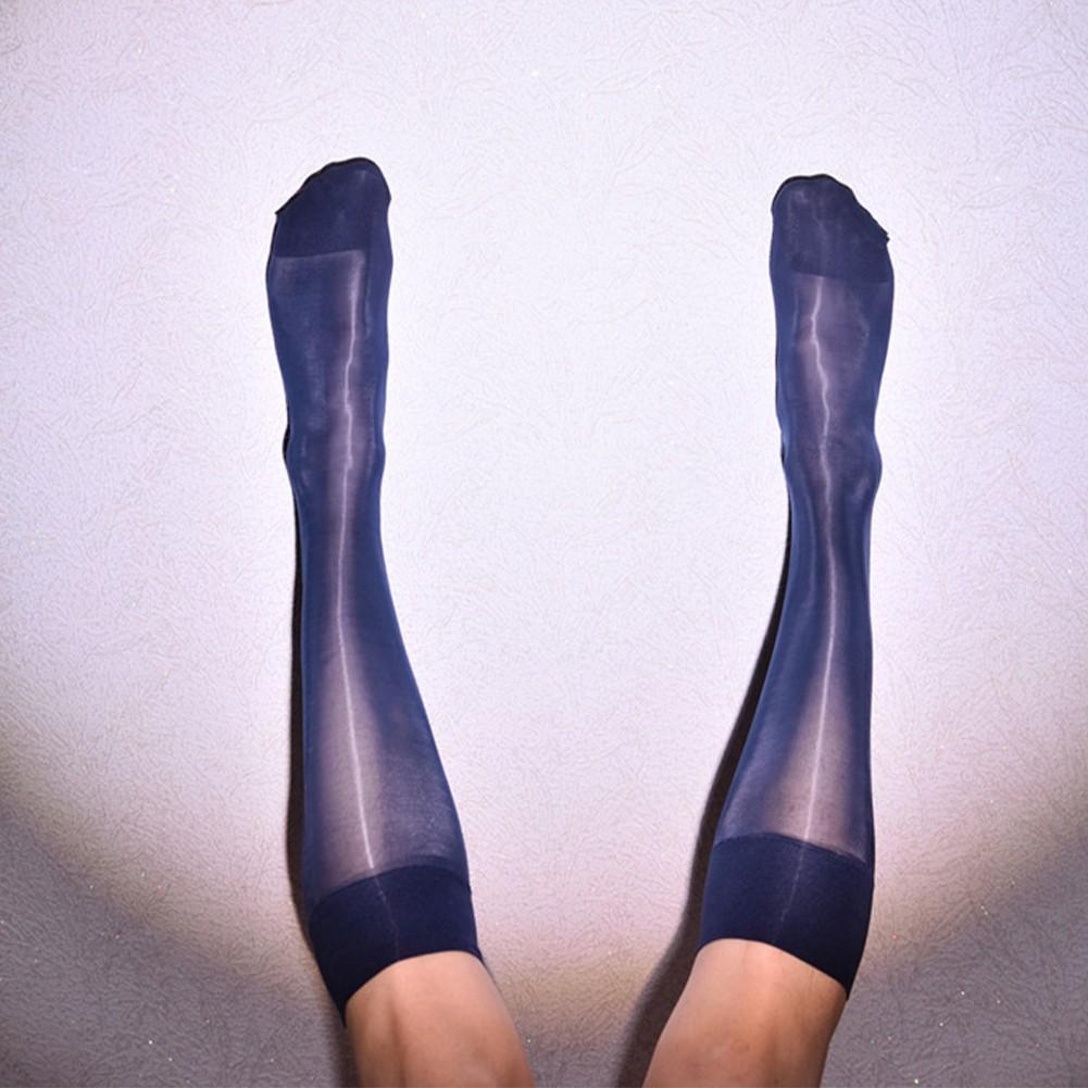 Knee High Men Stockings Nylon Oil Shiny Silk Stretchy