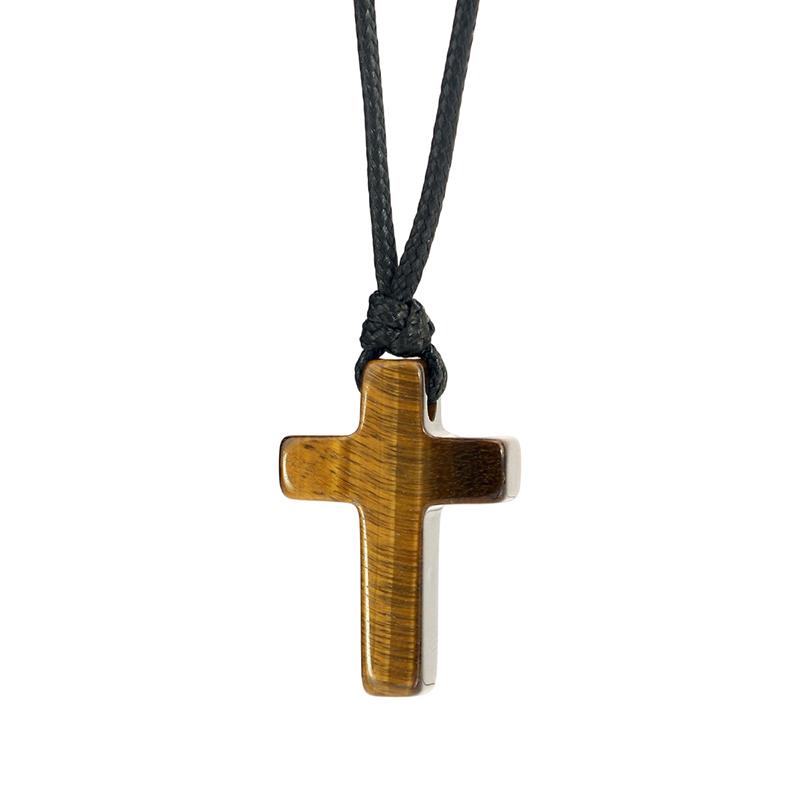 #Kreuz Tigerauge Anhänger Halskette Für Damen Herren Christentum Schmuck Verstellbares Band Perfektes Glaubensgeschenk Für Gläubige Tägliches Tragen