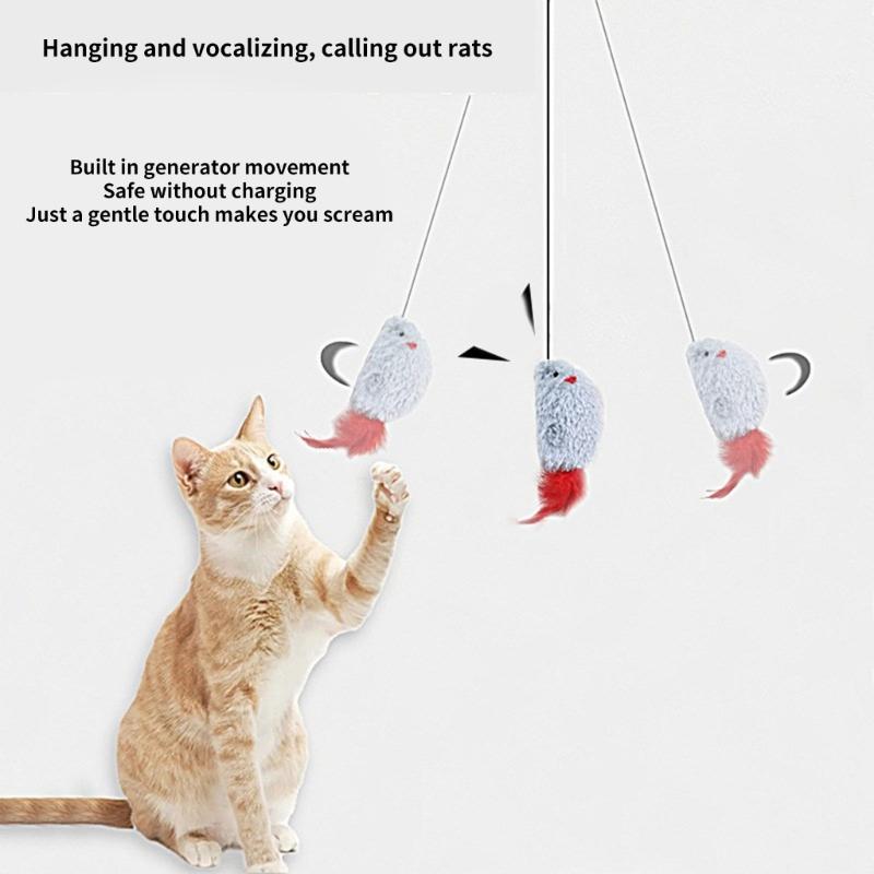 Interaction Cats Toy Mouse with Feathered Tail Elastic Door Frame Hanging Teaser Toy for Cats Entertainment Toy 2PCS