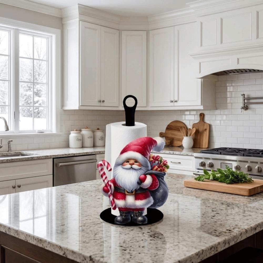 Wooden Base Santa Claus Towel Stand Acrylic Roll Paper Towel Holder Tissue Stand For Kitchen