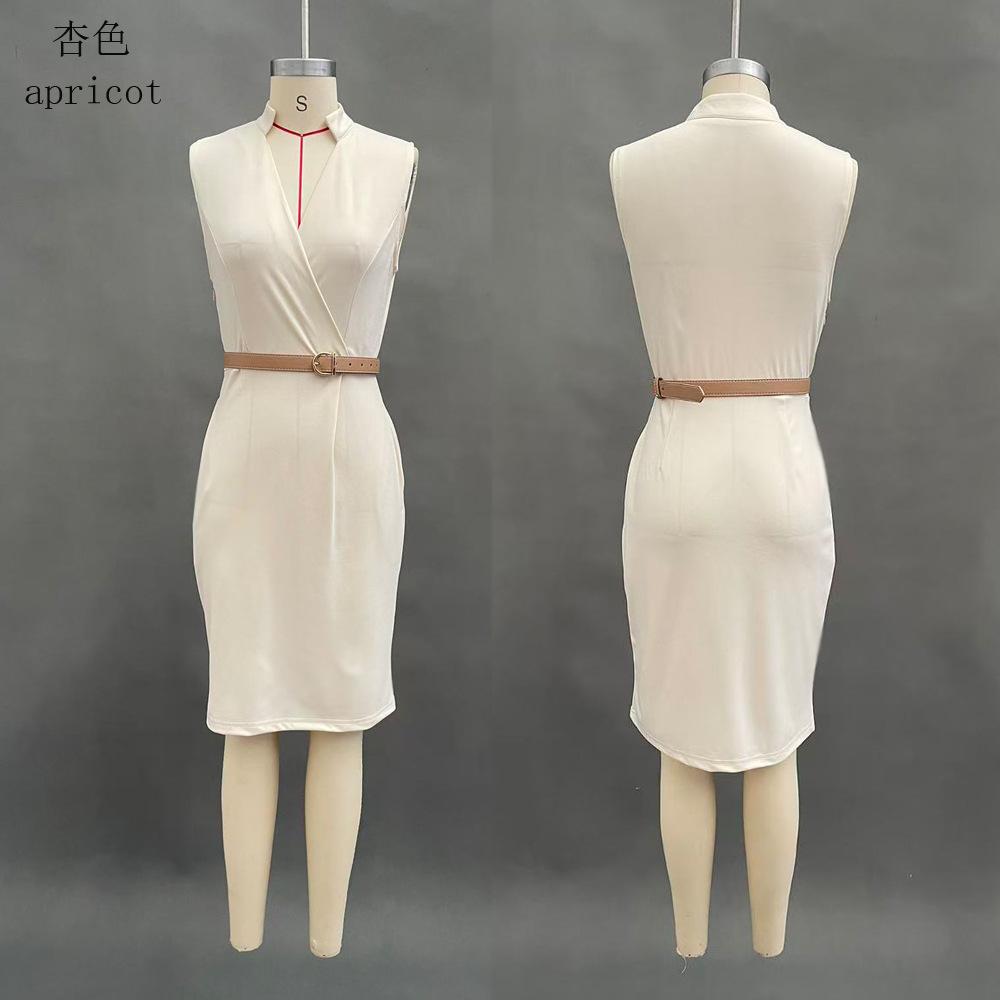 Foreign trade 2026 Europe and America cross-border elegant casual belt sleeveless pocket dress