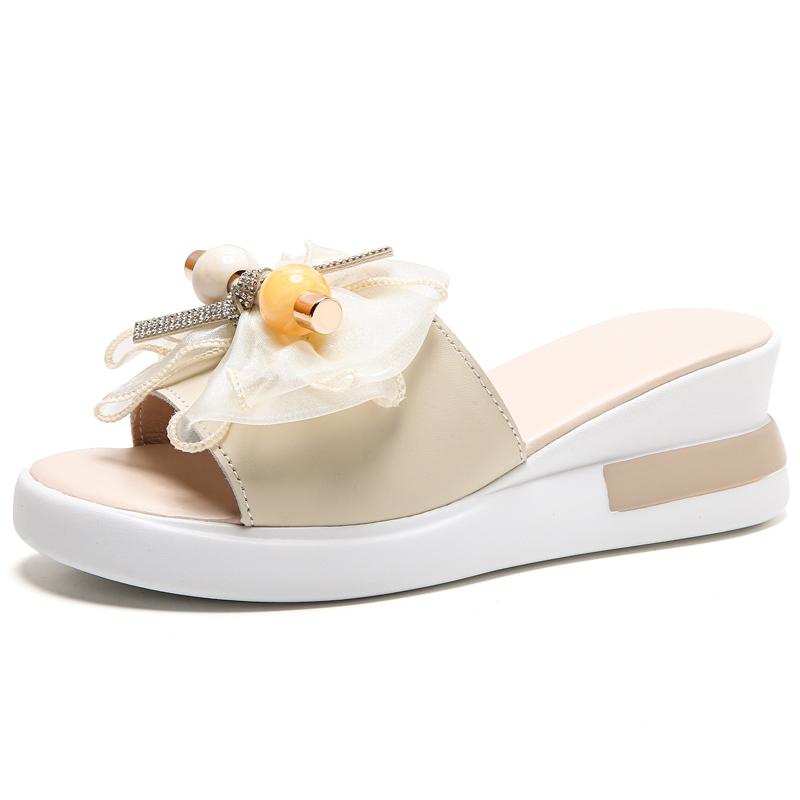 

Летние уличные домашние кожаные женские повседневные тапочки, модные женские тапочки с открытым носком и цветочным декором, женские сандалии на каблуке высотой 6 см 5