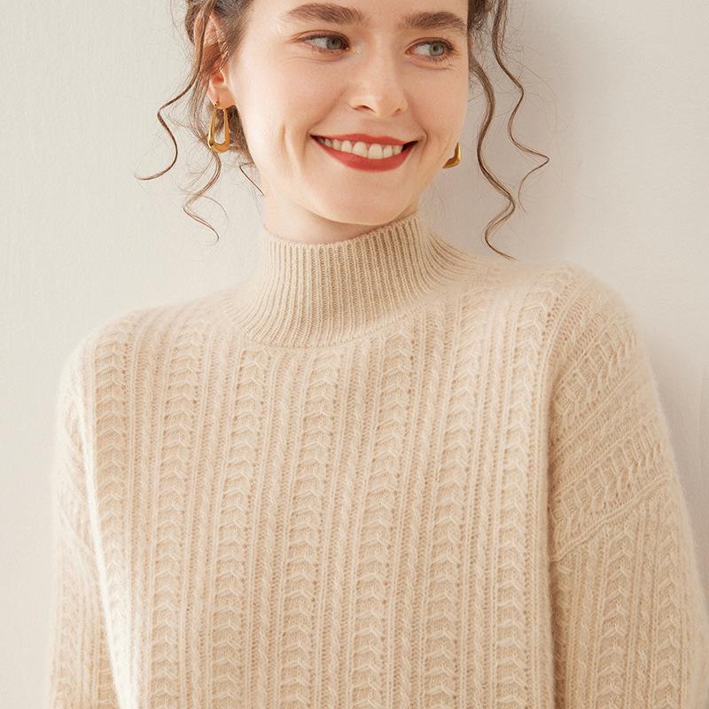 Women's Slim Fit Cashmere High Neck Knit Pullover - Thick, Stylish, Casual, and Elegant for Autumn/Winter